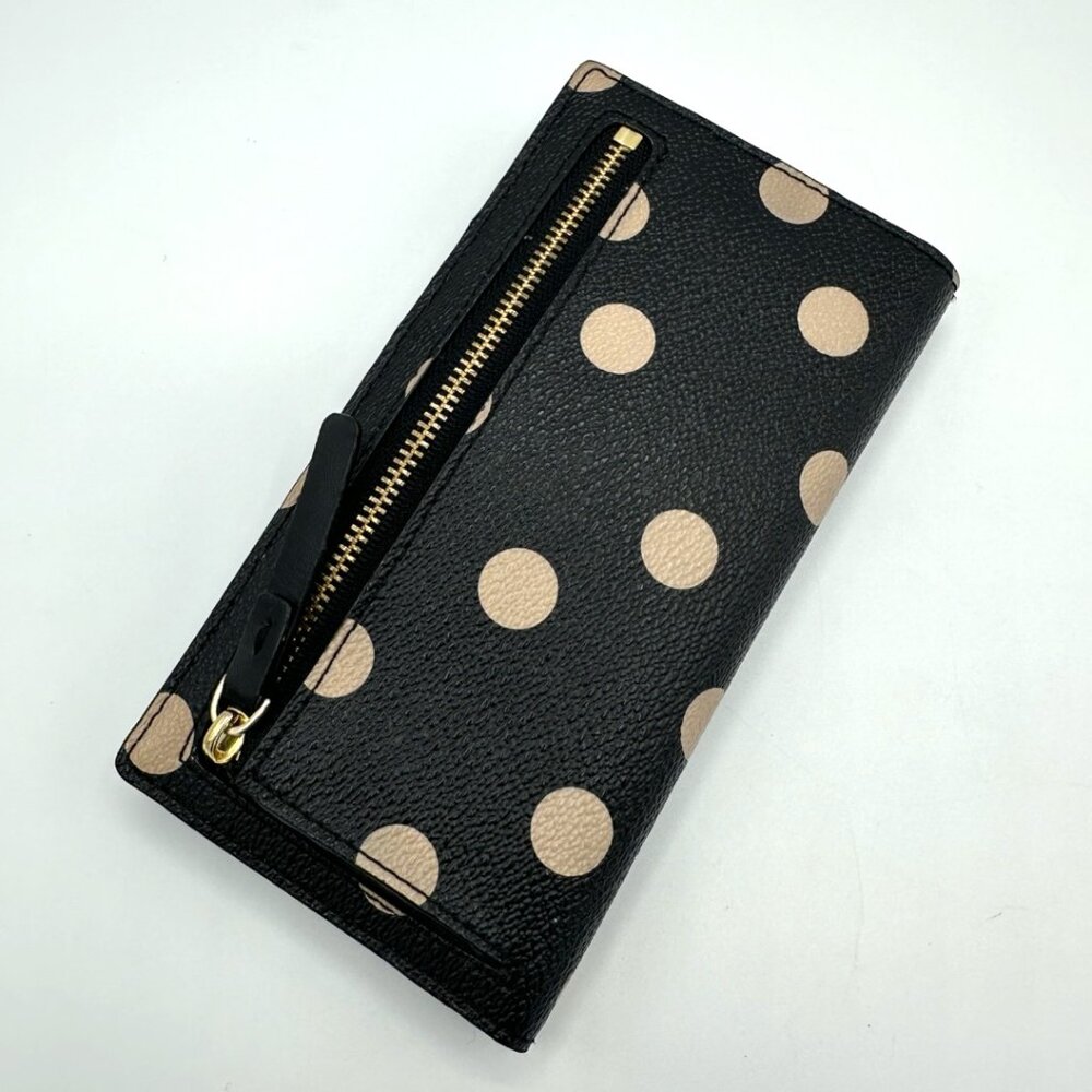 💰SALE💰 Kate Spade Leather Polka Dot Slim Snap Bifold Wallet Black/Light Beige - Picture 3 of 14